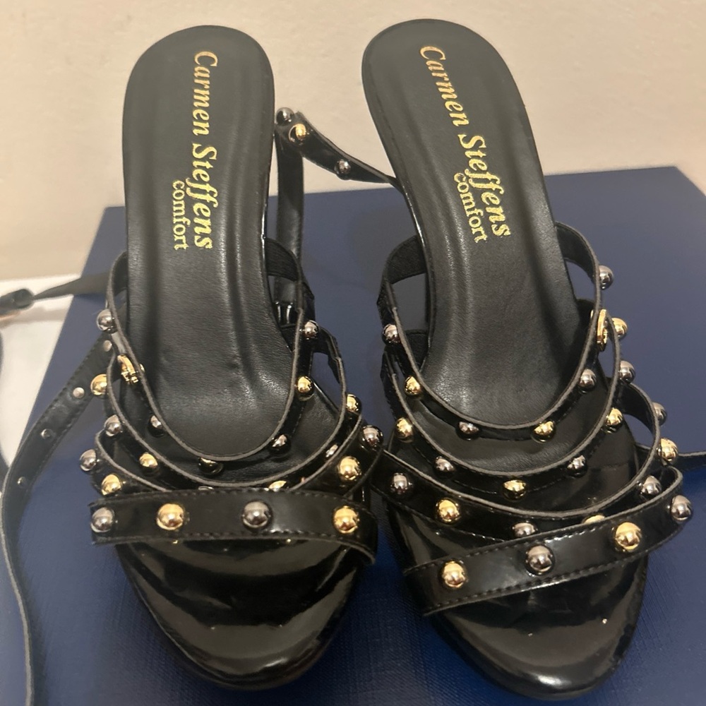 Carmen Steffens Comfort - Size 6- Black High Heeled Sandals with Metal Studs